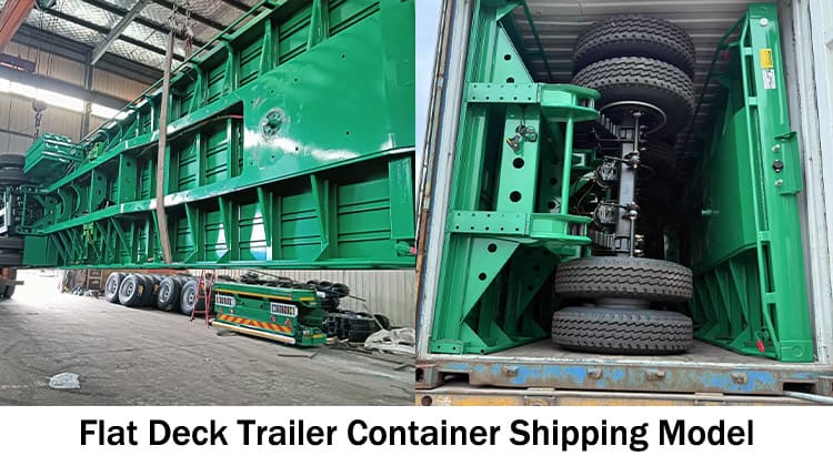 Flat Deck Trailer Price: 9500USD The flat deck trailer for sale is designed to accommodate both 20-foot and 40-foot containers, making ideal for efficient transport between ports and inland locations. The tri axle flat deck trailer for sale are engineered with structural balance in mind. When loaded, the weight is evenly distributed across the frame, minimizing concentrated stress points and reducing the chances of long term structural deformation or fatigue.  Specification of Flat Deck Trailer Dimension: 12500mm*2500mm*1630mm Loading capacity: 60 ton Side Beam: 160mm high Axles: 3 axles, TITAN brand, 13 ton Tire: 11R22.5, 12 units Suspension: mechanical suspension Leaf Spring:10 layers Bumper: 4mm thickened bumper Landing Gear: 28 ton, JOST brand Lamp: LED lamp with anti-theft net  Shipping of Flat Deck Trailer for Sale Before these 40 foot flat deck trailers are delivered, each unit undergoes thorough waterproof treatment to ensure durability during sea shipping. A protective wax layer is first applied to the surface of the flat deck trailer body which is followed by a complete waterproof cover, which offers dual-layer defense against seawater corrosion and humid salt air, conditions frequently encountered during maritime transport. Depending on buyer preferences, the tri axle flat deck trailer for sale can be transported via container shipment or roll-on/roll-off (RoRo) vessels.  Advantage of Flat Deck Trailer At the heart of the flat deck trailer for sale strength is the main beam, which is made of Q355 low-carbon, high-strength alloy steel. The material boosts the 40 foot flat deck trailer capacity to endure heavy duty loading. The key joints and frame components are welded using automatic submerged arc welding, a process that ensures deep penetration and uniform welds that not only improves structural integrity but also extends the flat deck trailer life span under demanding usage. Additional reinforcement is applied to high-stress zones, such as the gooseneck area. A double-layered steel plate is used in these sections to further increase the load-bearing ability. The structural enhancement is especially valuable when transporting bulky or concentrated cargo, as prevents bending or warping under pressure. Surface finishing is another aspect where attention to detail is evident. The tri axle flat deck trailer for sale is treated with a powder coating followed by a high-temperature baking paint process. Though the method involves higher costs compared to standard painting, it offers better resistance to scratching, sun fading, and peeling. The treatment reduces the need for frequent repainting, thereby lowering long term maintenance costs. The flat deck trailer for sale features an open deck platform, which greatly simplifies the loading and unloading of different cargo types. The flexibility is particularly useful in coastal regions like Senegal, where diverse freight conditions exist.  Since the deck is exposed to frequent contact and wear, TITAN uses a patterned steel plate on the surface to provide both durability and better traction. The deck material, 3mm thick high-strength alloy steel, is selected for its excellent load support and resistance to rust, helping the trailer retain its appearance and functionality in moist or saline environments. Each axle on the 40 foot flat deck trailer is rated to handle 13 tons, providing strong support for high-capacity freight. These axles are built to resist bending and fatigue, and they perform reliably on gravel or uneven roads. The durable construction helps mitigate damage from vibration and prevents failures caused by consistent overloading or repeated impacts. The suspension system also plays a critical role in performance. The 40 foot flat deck trailer uses a mechanical suspension setup with multi-leaf springs and a 70mm central balance pin. Reinforcements on all sides—front, rear, and both flanks—help maintain form and absorb shocks effectively. The robust suspension configuration ensures stability and preserves the structural frame even under the heat and rough terrain commonly found in Senegal. In addition, the lighting system on the tri axle flat deck trailer for sale has been thoughtfully upgraded. It includes a complete set of LED lights, which outperform traditional bulbs in energy use, brightness, and lifespan. These LEDs are resistant to shaking and moisture, ensuring better visibility in Senegal poor weather or during nighttime operations. TITAN also integrates an anti-theft feature into the lighting system, offering an added level of security when the flat deck trailer for sale is parked or in transit.