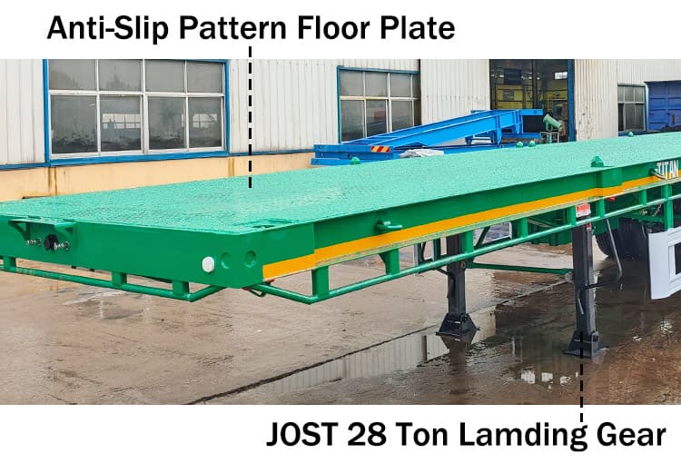 Flat Deck Trailer Price: 9500USD The flat deck trailer for sale is designed to accommodate both 20-foot and 40-foot containers, making ideal for efficient transport between ports and inland locations. The tri axle flat deck trailer for sale are engineered with structural balance in mind. When loaded, the weight is evenly distributed across the frame, minimizing concentrated stress points and reducing the chances of long term structural deformation or fatigue.  Specification of Flat Deck Trailer Dimension: 12500mm*2500mm*1630mm Loading capacity: 60 ton Side Beam: 160mm high Axles: 3 axles, TITAN brand, 13 ton Tire: 11R22.5, 12 units Suspension: mechanical suspension Leaf Spring:10 layers Bumper: 4mm thickened bumper Landing Gear: 28 ton, JOST brand Lamp: LED lamp with anti-theft net  Shipping of Flat Deck Trailer for Sale Before these 40 foot flat deck trailers are delivered, each unit undergoes thorough waterproof treatment to ensure durability during sea shipping. A protective wax layer is first applied to the surface of the flat deck trailer body which is followed by a complete waterproof cover, which offers dual-layer defense against seawater corrosion and humid salt air, conditions frequently encountered during maritime transport. Depending on buyer preferences, the tri axle flat deck trailer for sale can be transported via container shipment or roll-on/roll-off (RoRo) vessels.  Advantage of Flat Deck Trailer At the heart of the flat deck trailer for sale strength is the main beam, which is made of Q355 low-carbon, high-strength alloy steel. The material boosts the 40 foot flat deck trailer capacity to endure heavy duty loading. The key joints and frame components are welded using automatic submerged arc welding, a process that ensures deep penetration and uniform welds that not only improves structural integrity but also extends the flat deck trailer life span under demanding usage. Additional reinforcement is applied to high-stress zones, such as the gooseneck area. A double-layered steel plate is used in these sections to further increase the load-bearing ability. The structural enhancement is especially valuable when transporting bulky or concentrated cargo, as prevents bending or warping under pressure. Surface finishing is another aspect where attention to detail is evident. The tri axle flat deck trailer for sale is treated with a powder coating followed by a high-temperature baking paint process. Though the method involves higher costs compared to standard painting, it offers better resistance to scratching, sun fading, and peeling. The treatment reduces the need for frequent repainting, thereby lowering long term maintenance costs. The flat deck trailer for sale features an open deck platform, which greatly simplifies the loading and unloading of different cargo types. The flexibility is particularly useful in coastal regions like Senegal, where diverse freight conditions exist.  Since the deck is exposed to frequent contact and wear, TITAN uses a patterned steel plate on the surface to provide both durability and better traction. The deck material, 3mm thick high-strength alloy steel, is selected for its excellent load support and resistance to rust, helping the trailer retain its appearance and functionality in moist or saline environments. Each axle on the 40 foot flat deck trailer is rated to handle 13 tons, providing strong support for high-capacity freight. These axles are built to resist bending and fatigue, and they perform reliably on gravel or uneven roads. The durable construction helps mitigate damage from vibration and prevents failures caused by consistent overloading or repeated impacts. The suspension system also plays a critical role in performance. The 40 foot flat deck trailer uses a mechanical suspension setup with multi-leaf springs and a 70mm central balance pin. Reinforcements on all sides—front, rear, and both flanks—help maintain form and absorb shocks effectively. The robust suspension configuration ensures stability and preserves the structural frame even under the heat and rough terrain commonly found in Senegal. In addition, the lighting system on the tri axle flat deck trailer for sale has been thoughtfully upgraded. It includes a complete set of LED lights, which outperform traditional bulbs in energy use, brightness, and lifespan. These LEDs are resistant to shaking and moisture, ensuring better visibility in Senegal poor weather or during nighttime operations. TITAN also integrates an anti-theft feature into the lighting system, offering an added level of security when the flat deck trailer for sale is parked or in transit.